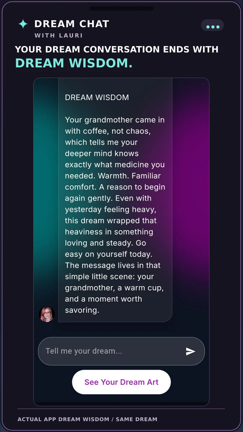 Dream Wisdom at the end of a dream conversation, with the Dream Art button
